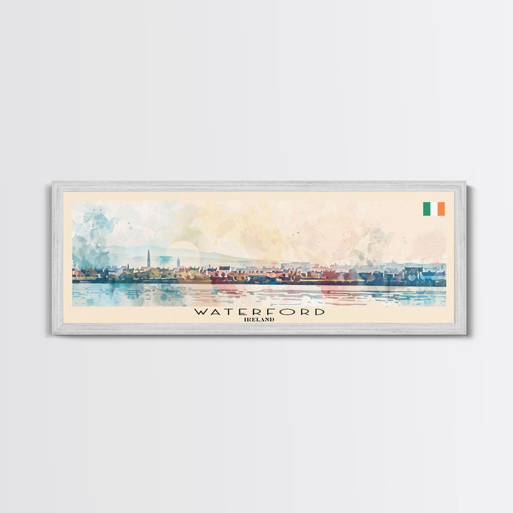 Waterford Ireland Panoramic Travel Poster, Framed Canvas Print or Metal Wall Art, Travel Art, Home Decor, Panoramic Painting, Midcentury Art
