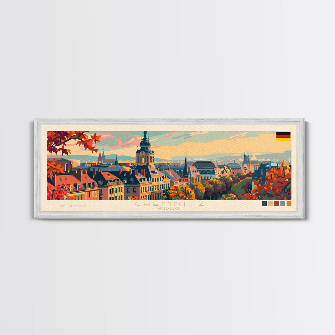 Chemnitz Germany Wall Art, Panoramic Travel Poster, Panoramic Framed Canvas Print, City Wall Art, Wall Hanging Home Decor, Travel Art