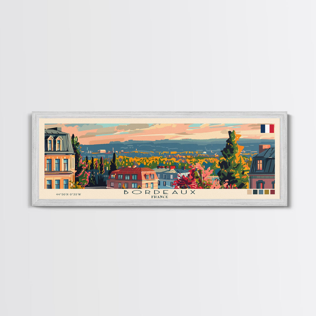 Bordeaux France Panoramic Travel Poster, Framed Canvas Print or Metal Wall Art, Travel Art, Home Decor, Panoramic Painting, Midcentury Art