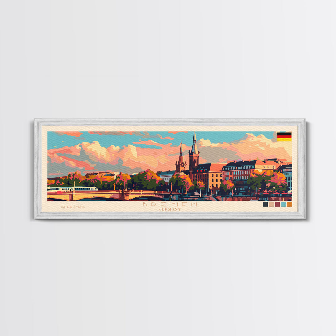Bremen Germany Wall Art, Panoramic Travel Poster, Panoramic Framed Canvas Print, City Wall Art, Wall Hanging Home Decor, Travel Art