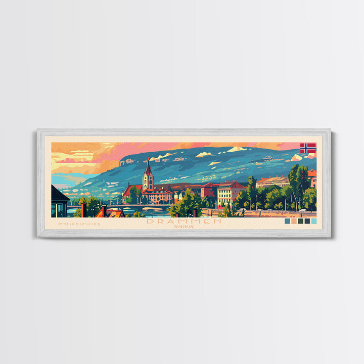 Drammen Norway Travel Print Wall Art, Panoramic City Art, Travel Art, Wall Decor, Vacation Gift, Framed Canvas Print Or Metal Art