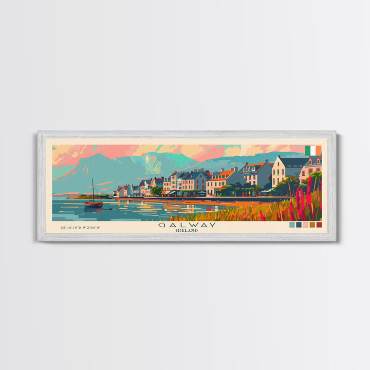 Galway Ireland Panoramic Travel Poster, Framed Canvas Print or Metal Wall Art, Travel Art, Home Decor, Panoramic Painting, Midcentury Art
