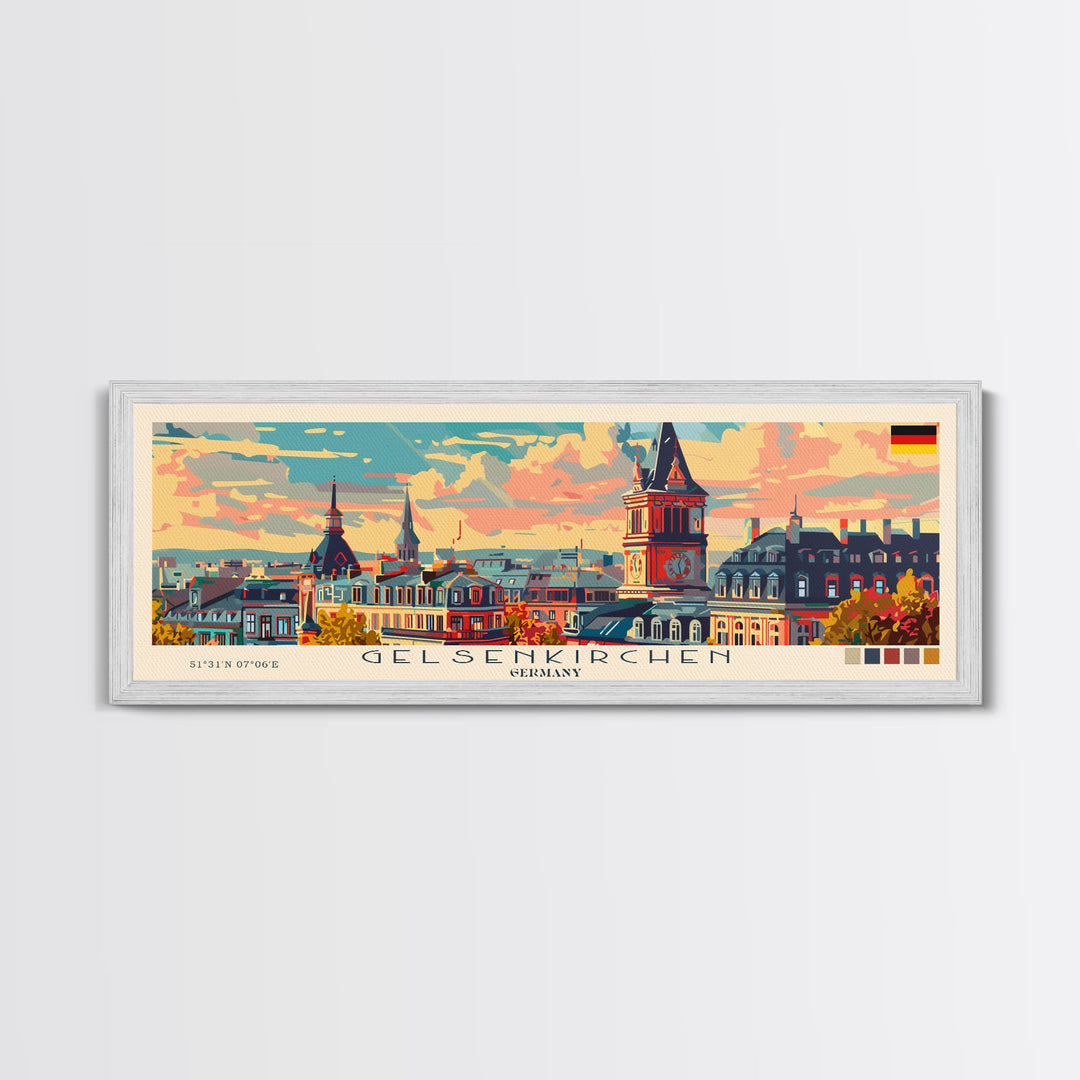 Gelsenkirchen Germany Panoramic Travel Poster, Framed Canvas Print or Metal Wall Art, Travel Art, Home Decor, Panoramic Painting, Midcentury Art