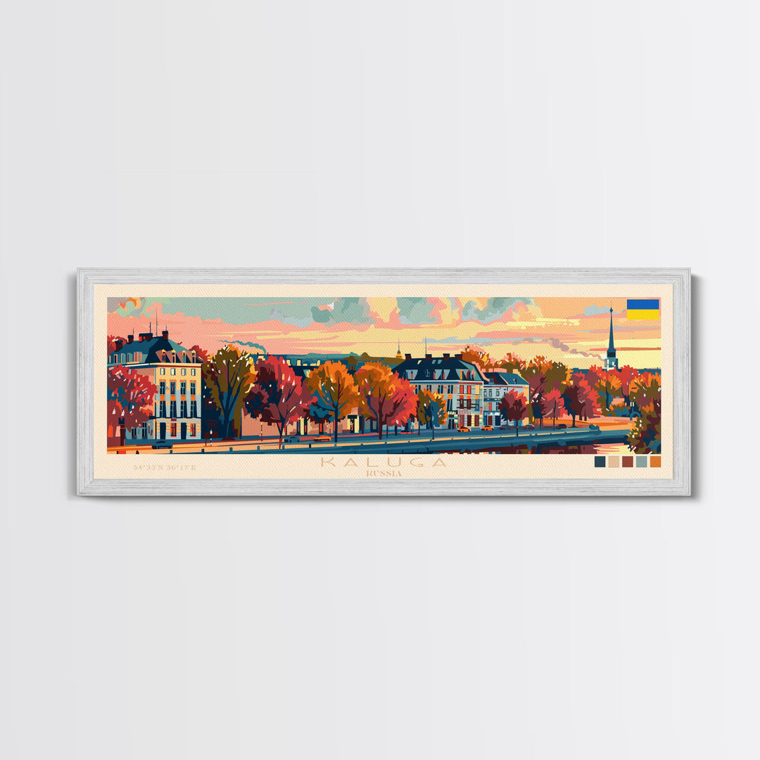 Kaluga Russia Panoramic Travel Poster, Framed Canvas Print or Metal Wall Art, Travel Art, Home Decor, Panoramic Painting, Midcentury Art