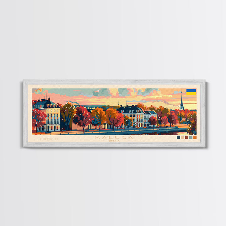 Kaluga Russia Panoramic Travel Poster, Framed Canvas Print or Metal Wall Art, Travel Art, Home Decor, Panoramic Painting, Midcentury Art