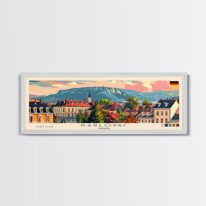 Karlovac Croatia Travel Art, City Art, Framed Canvas Print or Metal Wall Art, Europe Travel Poster, Panoramic Wall Art, Extra Wide Wall Art