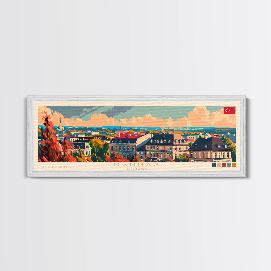 Kaunas Lithuania Travel Print Wall Art, Panoramic City Art, Travel Art, Wall Decor, Vacation Gift, Framed Canvas Print Or Metal Art