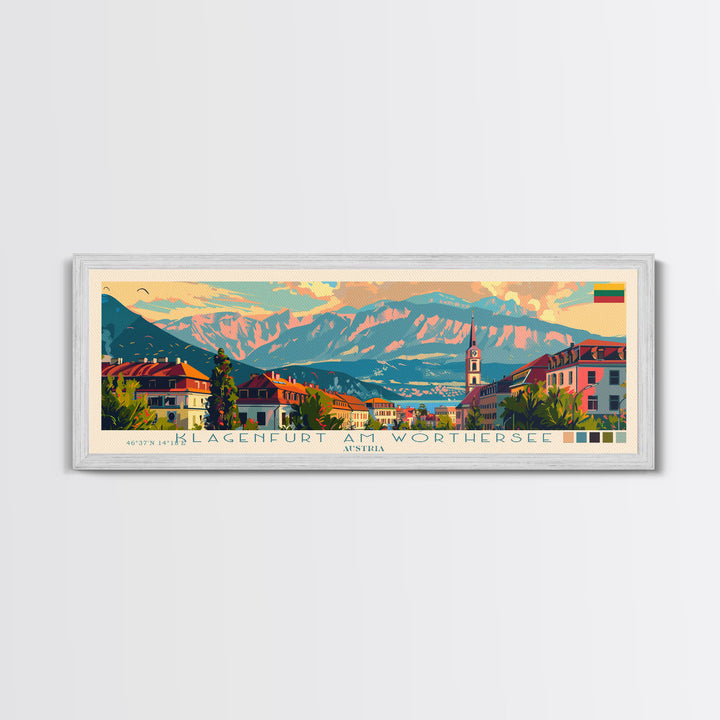 Klagenfurt Austria Panoramic Travel Poster, Framed Canvas Print or Metal Wall Art, Travel Art, Home Decor, Panoramic Painting, Midcentury Art