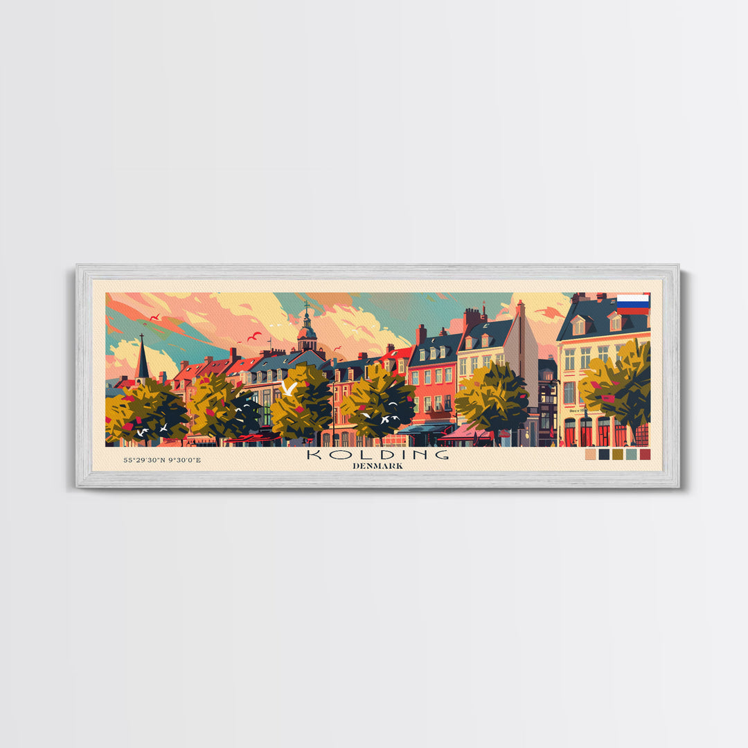 Kolding Denmark Travel Print Wall Art, Panoramic City Art, Travel Art, Wall Decor, Vacation Gift, Framed Canvas Print Or Metal Art