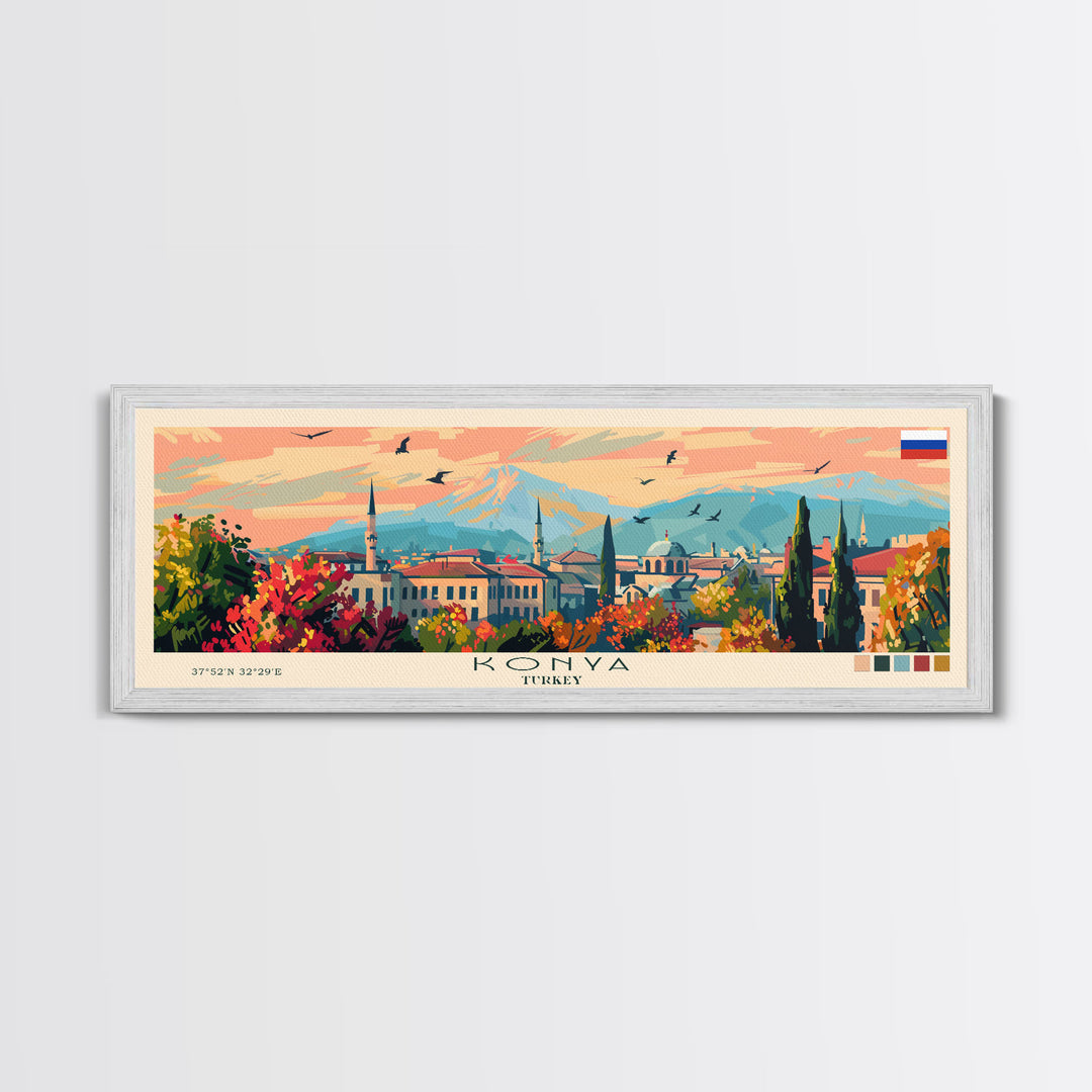 Konya Turkey Panoramic Travel Poster, Framed Canvas Print or Metal Wall Art, Travel Art, Home Decor, Panoramic Painting, Midcentury Art
