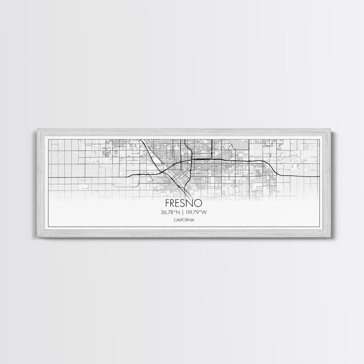 Panoramic Fresno City Map, California Art, Map Print, Minimalist Wall Art, Canvas Art, Housewarming Gift, Street Map Art, Closing Gift