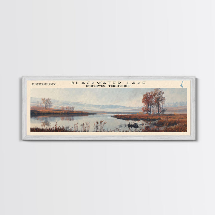 Blackwater Lake Framed Canvas Print, Lake House Decor, Panoramic Scenic View, Travel Poster, Minimalist Art, Lake Painting