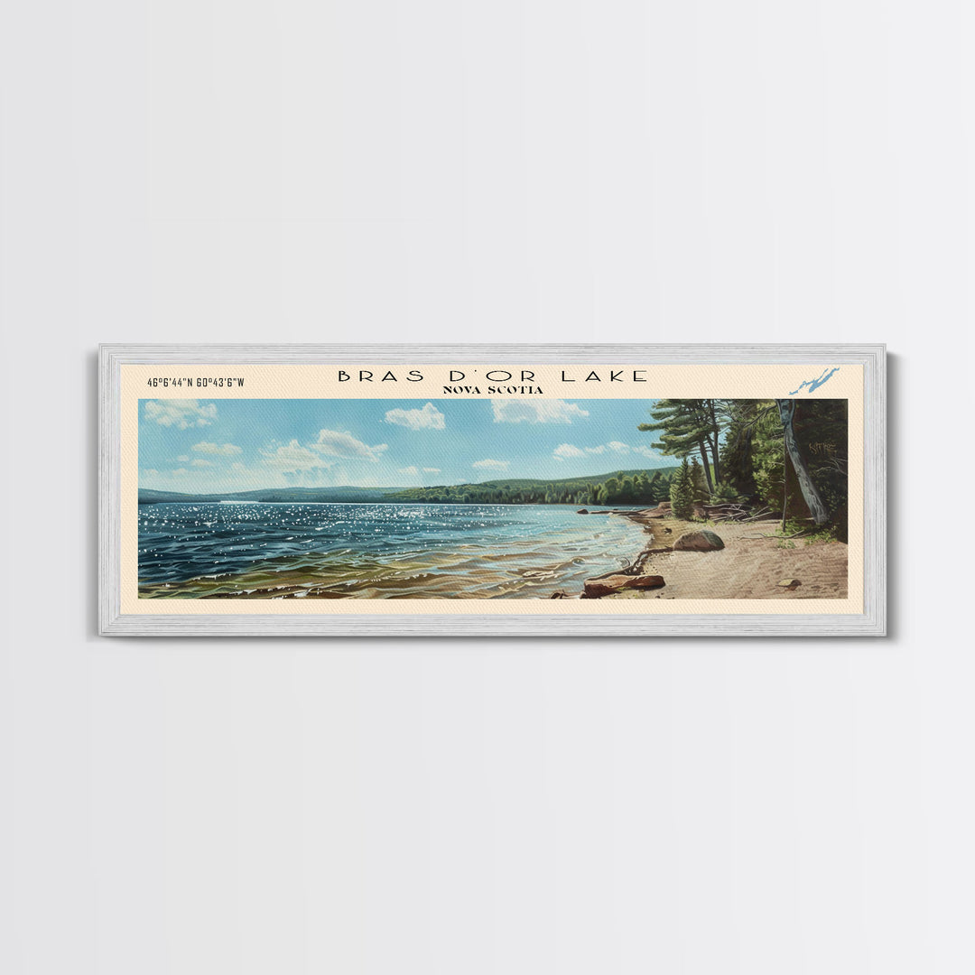 Bras d'Or Lake Framed Canvas Print, Panoramic Lake House Decor, Wall Art, Travel Poster, Rustic Lake Painting, Home Decor