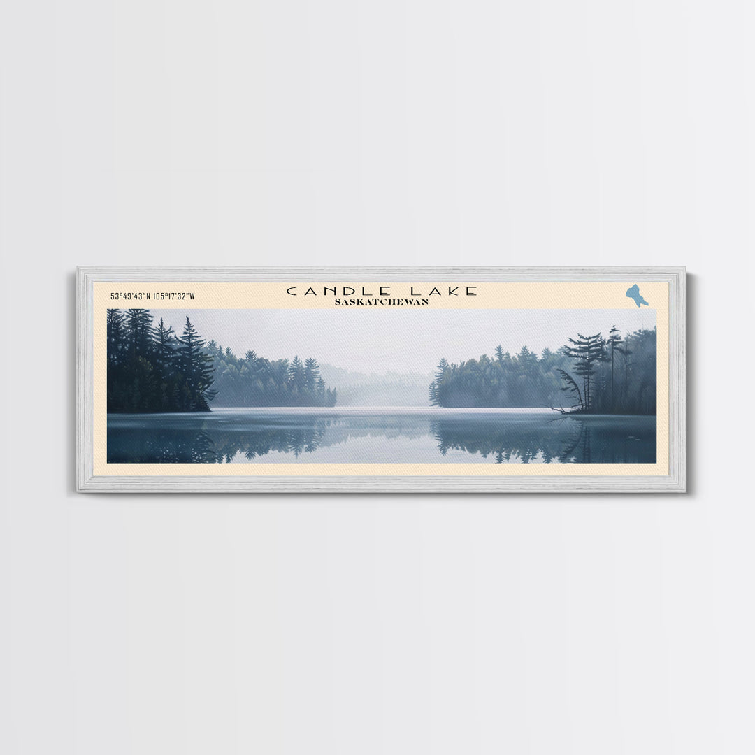 Candle Lake Framed Canvas Print, Panoramic Lake House Decor, Wall Art, Travel Poster, Rustic Lake Painting, Home Decor