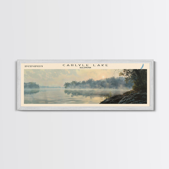 Carlyle Lake Illinois Framed Canvas Print, Lake House Decor, Panoramic Wall Art, Travel Poster, Rustic Lake Painting, Nature Art