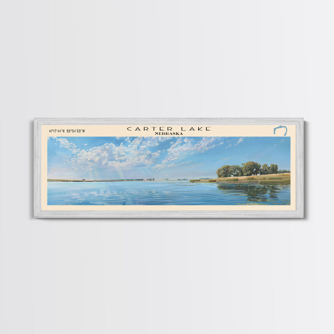 Carter Lake Nebraska Framed Canvas Print, Lake House Art, Panoramic Wall Art, Travel Poster, Modern Lake Painting, Home Decor