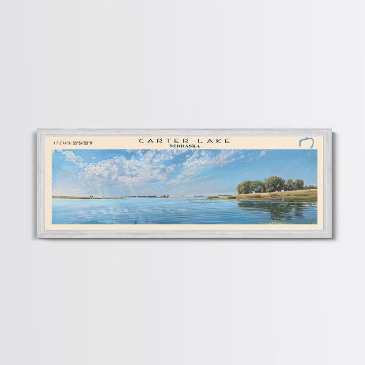 Carter Lake Nebraska Framed Canvas Print, Lake House Art, Panoramic Wall Art, Travel Poster, Modern Lake Painting, Home Decor
