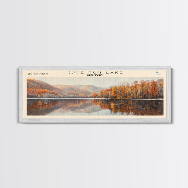 Cave Run Lake Kentucky Framed Canvas Print, Lake House Decor, Panoramic Wide Art, Travel Poster, Rustic Lake Painting, Nature Art