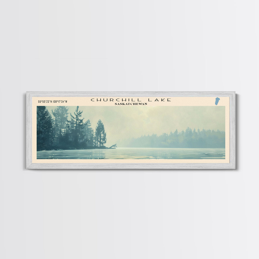 Churchill Lake Framed Canvas Print, Panoramic Lake House Decor, Wide Wall Art, Travel Poster, Modern Lake Painting, Nature Art