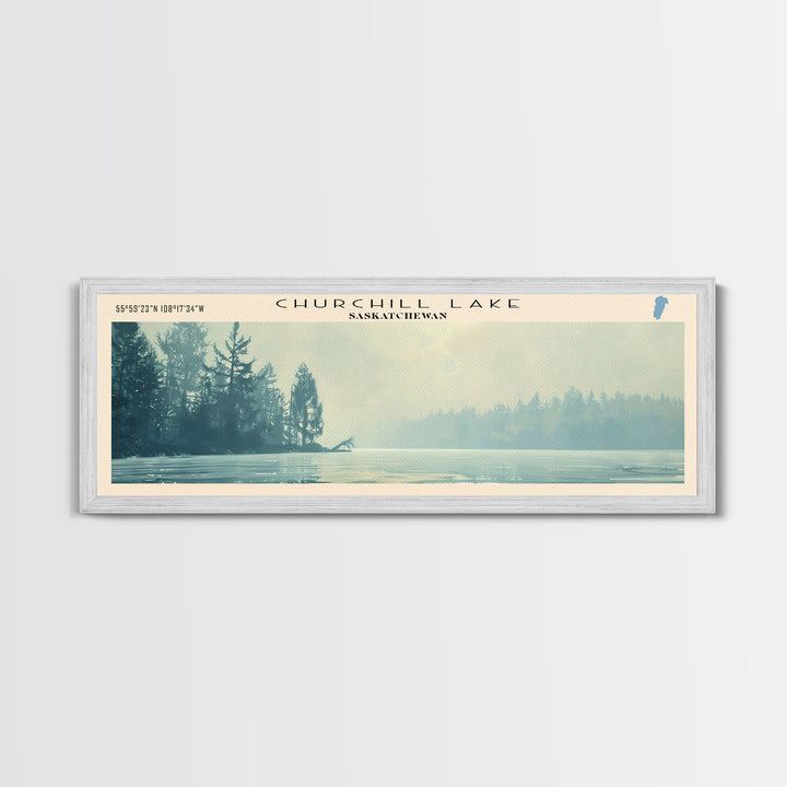 Churchill Lake Framed Canvas Print, Panoramic Lake House Decor, Wide Wall Art, Travel Poster, Modern Lake Painting, Nature Art