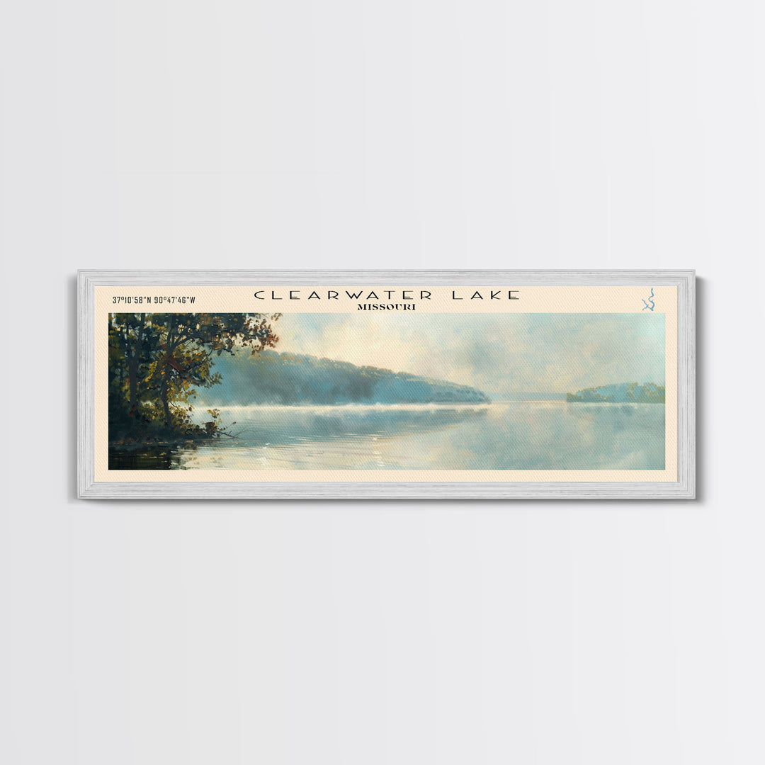 Clearwater Lake Missouri Framed Canvas Print, Lake House Decor, Panoramic Wide Art, Travel Poster, Rustic Lake Painting, Nature Art