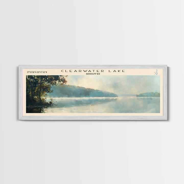 Clearwater Lake Missouri Framed Canvas Print, Lake House Decor, Panoramic Wide Art, Travel Poster, Rustic Lake Painting, Nature Art