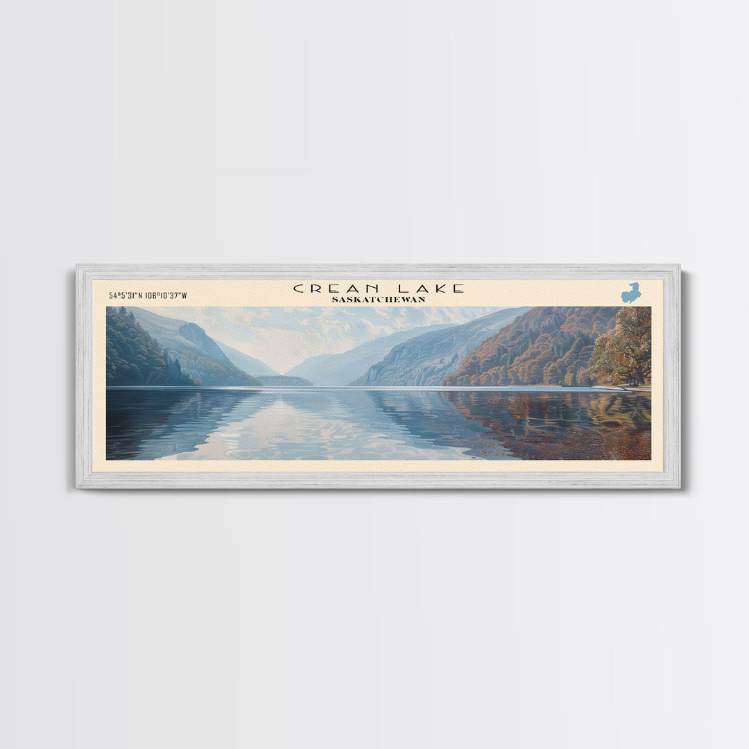 Crater Lake Framed Canvas Print, Lake House Decor, Panoramic Wide Art, Travel Poster, Rustic Lake Painting, Home Decor