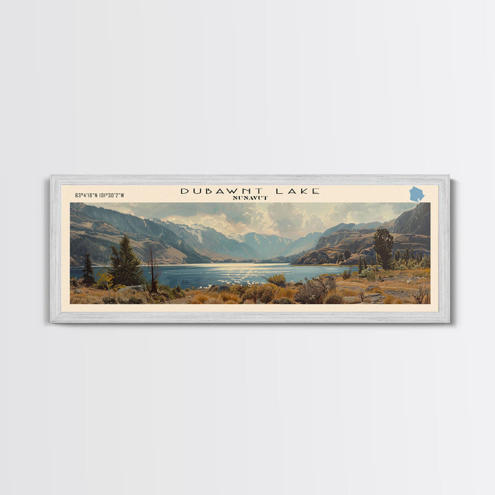 Dubawnt Lake Panoramic Framed Canvas Print, Lake House Decor, Wall Art, Travel Poster, Modern Lake Painting, Nature Art