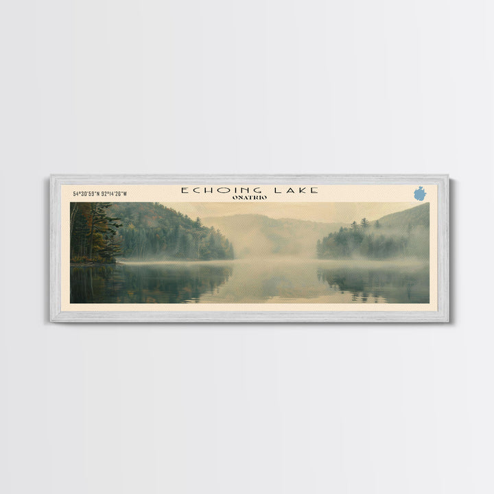 Echoing Lake Framed Canvas Print, Lake House Decor, Panoramic Wall Art, Travel Poster, Rustic Lake Painting, Home Decor