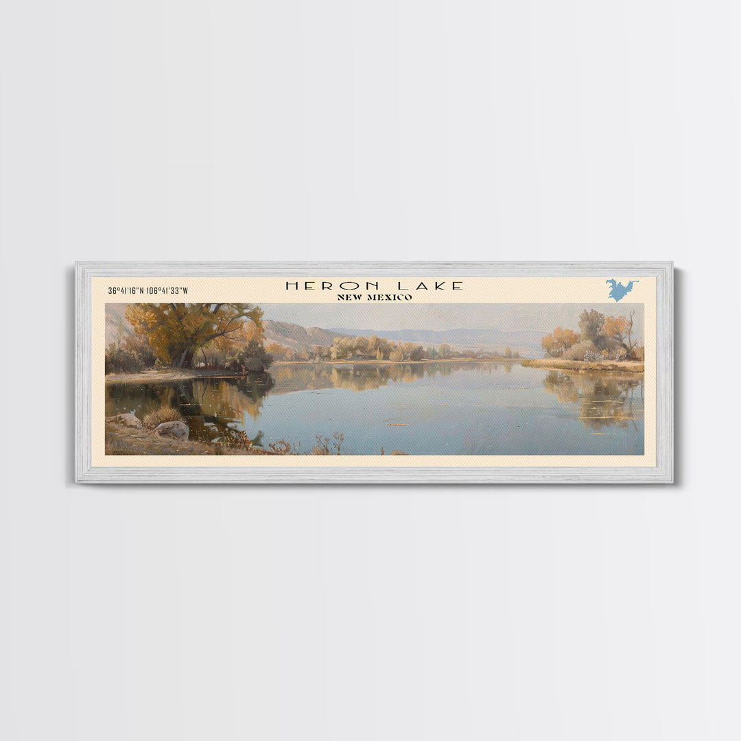 Heron Lake New Mexico Framed Canvas Print, Lake House Decor, Panoramic Wall Art, Travel Poster, Scenic Lake Painting, Nature Art