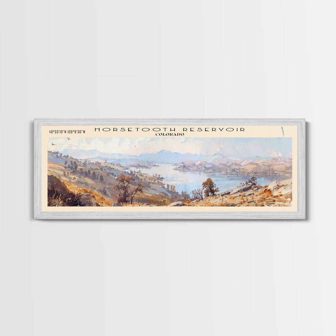 Horsetooth Reservoir Colorado Framed Canvas Print, Panoramic Lake House Decor, Wall Art, Travel Poster, Peaceful Lake Painting, Nature Art