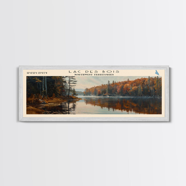 Lac Des Bois Framed Canvas Print, Panoramic Lake House Decor, Wall Art, Travel Poster, Serene Lake Painting, Nature Art