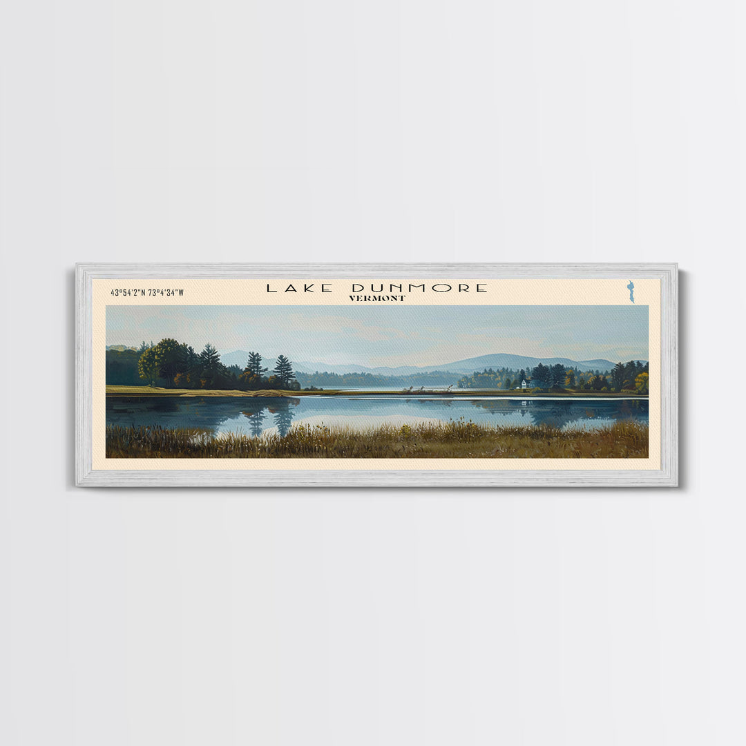 Lake Dunmore Vermont Framed Canvas Print, Lake House Decor, Panoramic Wall Art, Travel Poster, Stunning Landscape Painting, Home Art