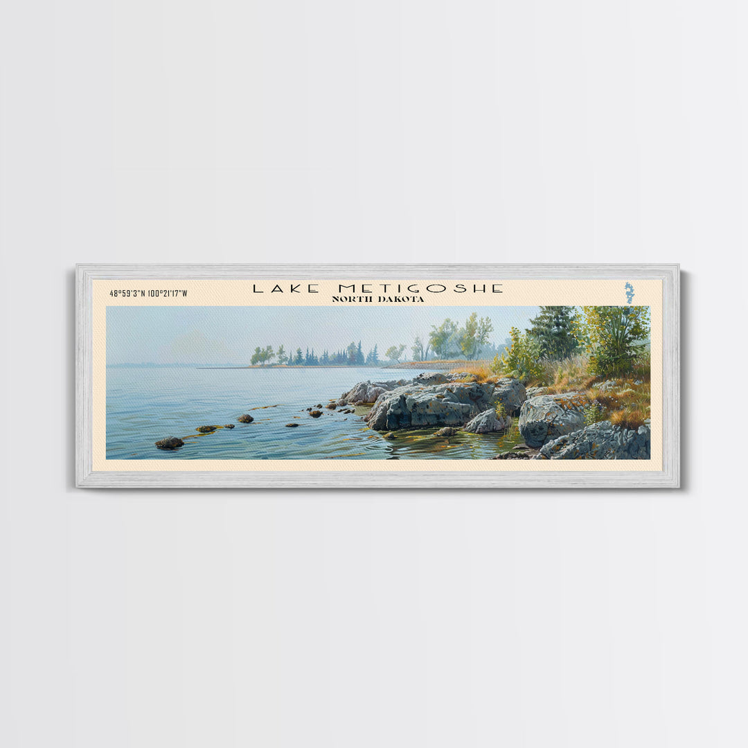 Lake Metigoshe North Dakota Framed Canvas Print, Lake House Decor, Panoramic Wall Art, Travel Poster, Serene Landscape Painting, Living Room Decor