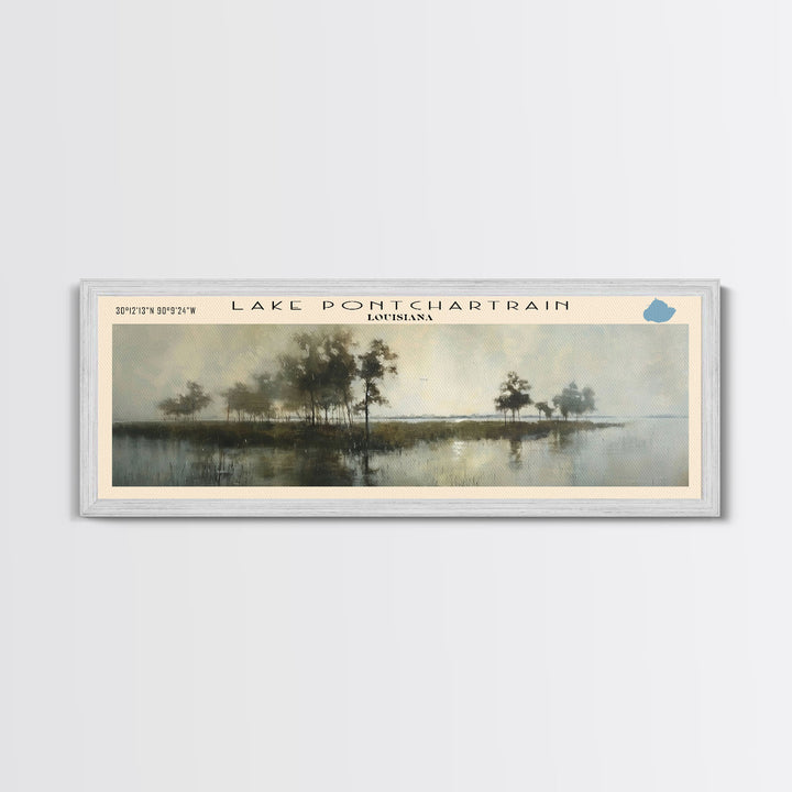 Lake Pontchartrain Framed Canvas Print, Lake House Decor, Panoramic Wall Art, Travel Poster, Stunning Landscape Painting, Bedroom Decor