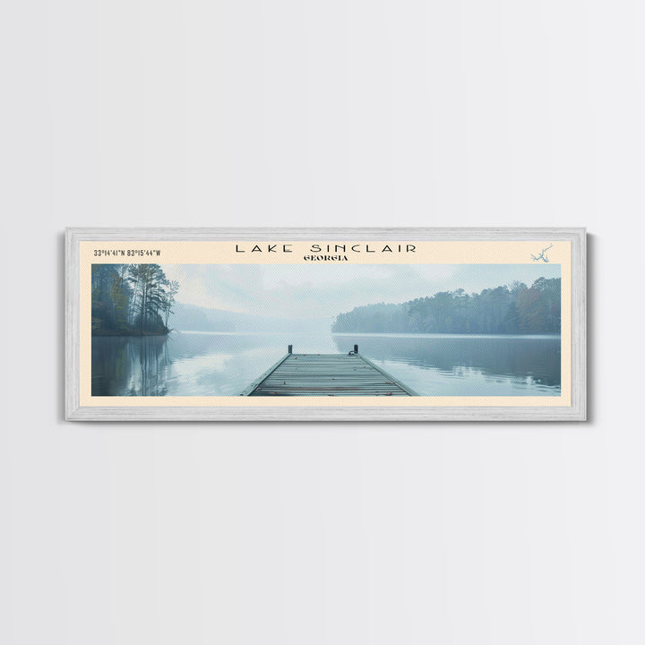 Lake Sinclair Georgia Framed Canvas Print, Lake House Decor, Panoramic Wall Art, Travel Poster, Beautiful Landscape Painting, Modern Art