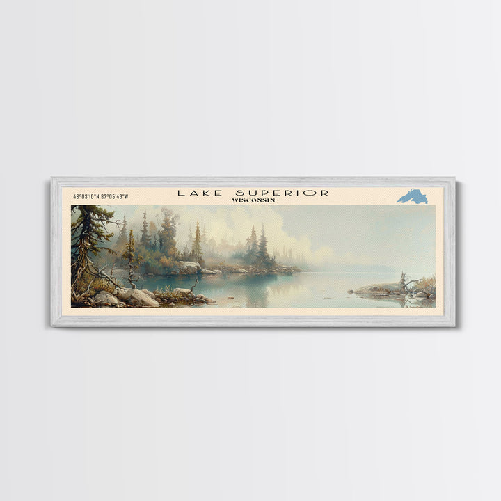 Lake Superior Framed Canvas Print, Lake House Decor, Panoramic Wall Art, Travel Poster, Beautiful Landscape Painting, Modern Art