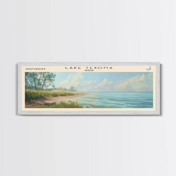 Lake Texoma Texas Framed Canvas Print, Lake House Decor, Panoramic Wall Art, Travel Poster, Stunning Landscape Painting, Cottage Art