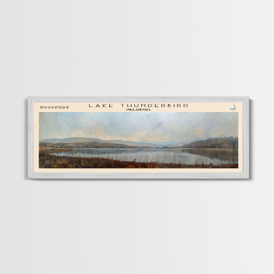 Lake Thunderbird Oklahoma Framed Canvas Print, Lake House Decor, Panoramic Wall Art, Travel Poster, Scenic Landscape Painting, Bedroom Decor
