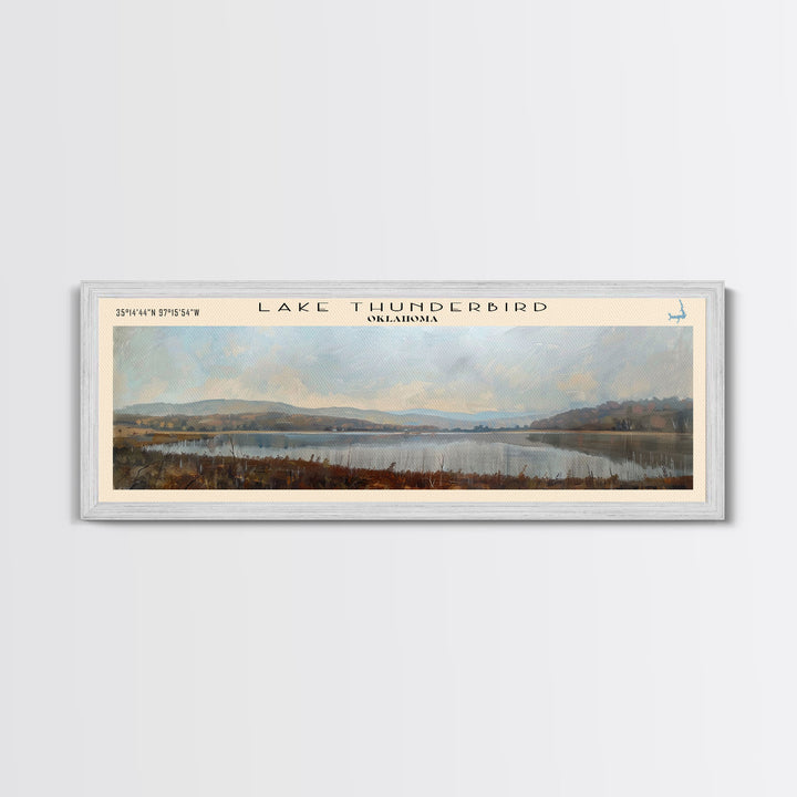 Lake Thunderbird Oklahoma Framed Canvas Print, Lake House Decor, Panoramic Wall Art, Travel Poster, Scenic Landscape Painting, Bedroom Decor