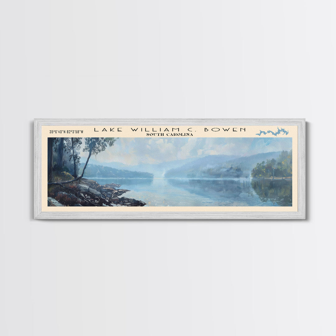 Lake William C Bowen South Carolina Framed Canvas Print, Lake House Decor, Panoramic Wall Art, Travel Poster, Landscape Painting, Bedroom Decor
