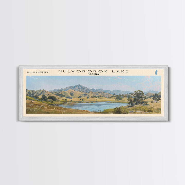 Nulvororok Lake Framed Canvas Print, Lake House Decor, Panoramic Wall Art, Travel Poster, Landscape Painting, Modern Art