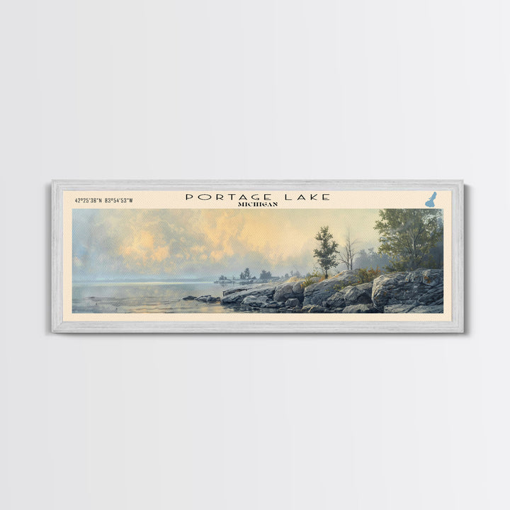 Raystown Lake Pennsylvania Framed Canvas Print, Lake House Decor, Wall Art, Panoramic Travel Poster, Scenic Landscape Painting, Modern Art