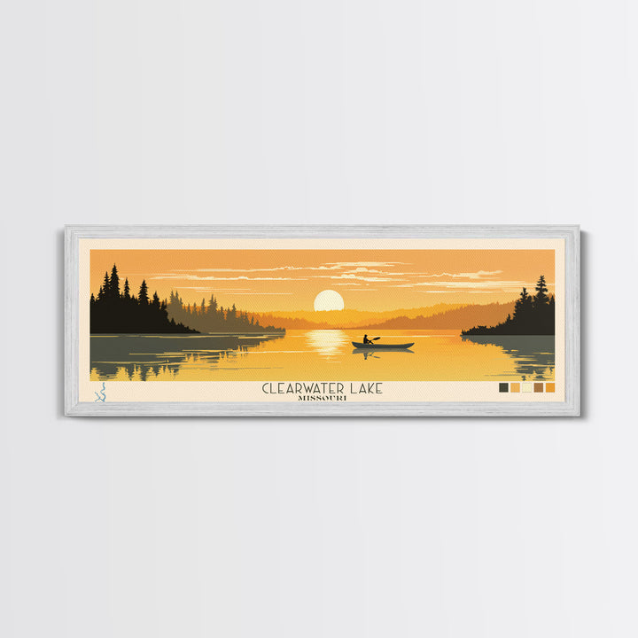 Clearwater Lake Missouri Framed Canvas Print, Pop Art Panoramic Travel Poster, Midcentury Modern, Wall Art, Scenic Nature Painting, Bedroom Decor, Living Room Art