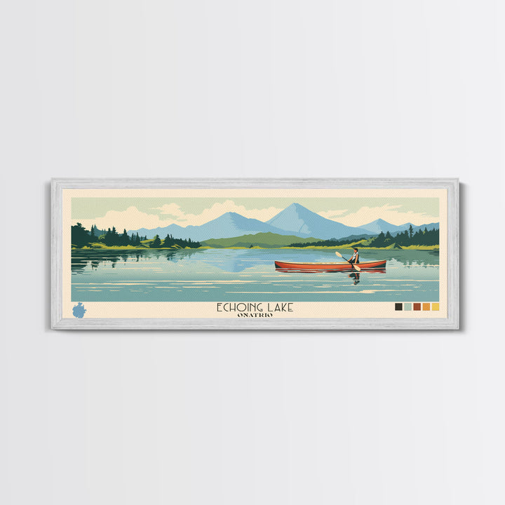 Echoing Lake Ontario Framed Canvas Print, Panoramic Art, Midcentury Modern, Pop Art, Bedroom Decor, Travel Poster, Lake View