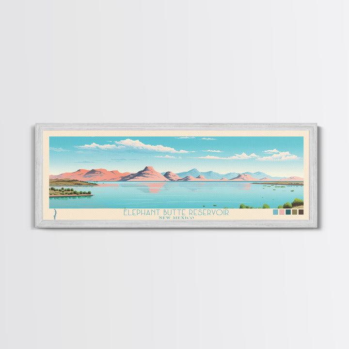 Elephant Butte Reservoir New Mexico Framed Canvas Print, Panoramic Wall Art, Midcentury Modern, Pop Art, Living Room Decor, Travel Poster, Lake Art