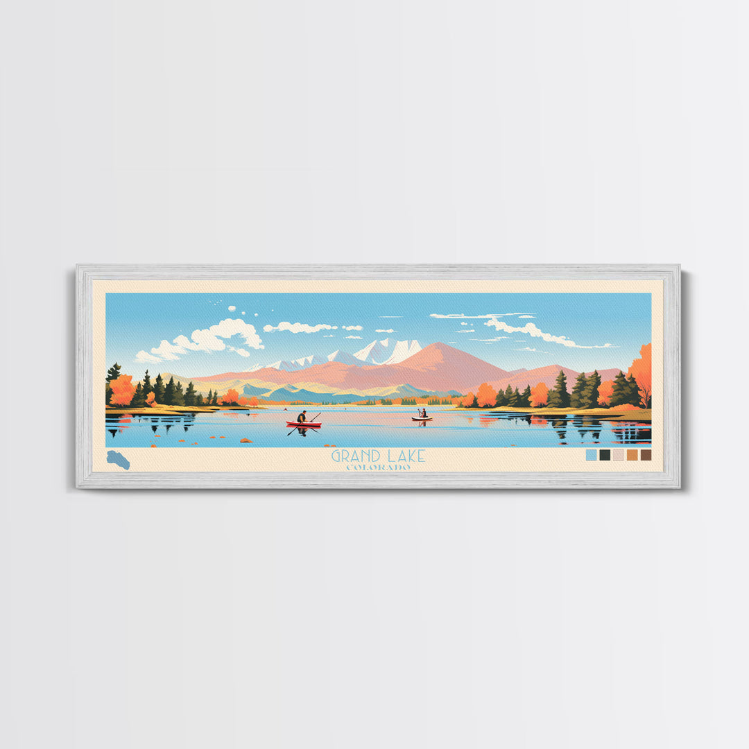 Grand Lake Colorado Framed Canvas Print, Panoramic Wall Art, Midcentury Modern, Pop Art, Living Room Decor, Travel Poster, Nature Art, Home Decor