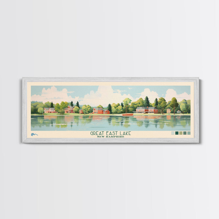 Great East Lake New Hampshire Framed Canvas Print, Panoramic Wall Art, Midcentury Modern, Pop Art, Living Room Decor, Travel Poster, Nature Art, Lake House Decor