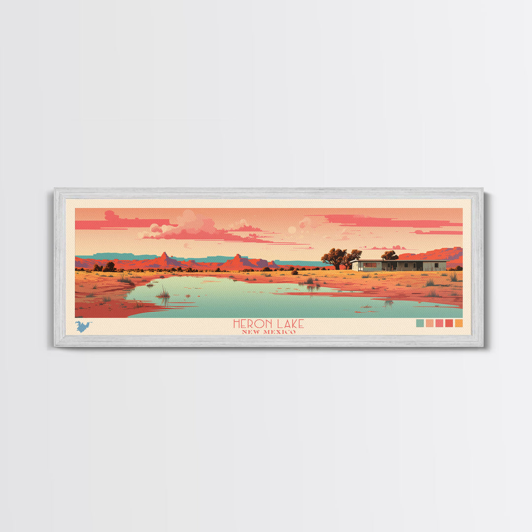 Heron Lake New Mexico Framed Canvas Print, Panoramic Art, Midcentury Modern, Pop Art, Bedroom Decor, Travel Poster, Artistic Decor, Home Decor