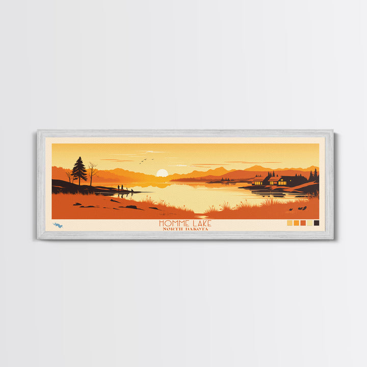 Homme Lake North Dakota Framed Canvas Print, Panoramic Wall Art, Midcentury Modern, Pop Art, Bedroom Decor, Travel Poster, Artistic Home Decor
